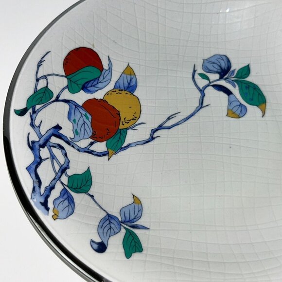 Vintage Japanese Porcelain Serving Bowl 10" Fruit and Branch Silver Rim Texture - Picture 4 of 10